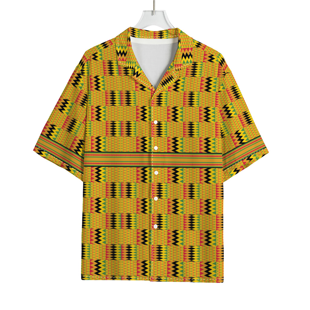 Yellow Kente Pattern Print Rayon Hawaiian Shirt