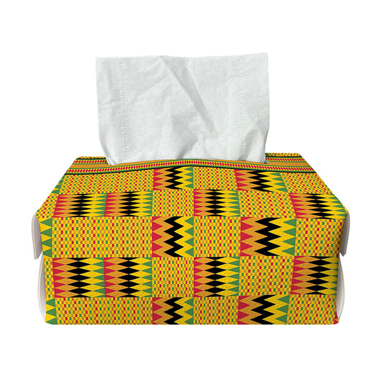 Yellow Kente Pattern Print Rectangle Tissue Box Cover