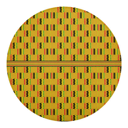 Yellow Kente Pattern Print Round Blanket