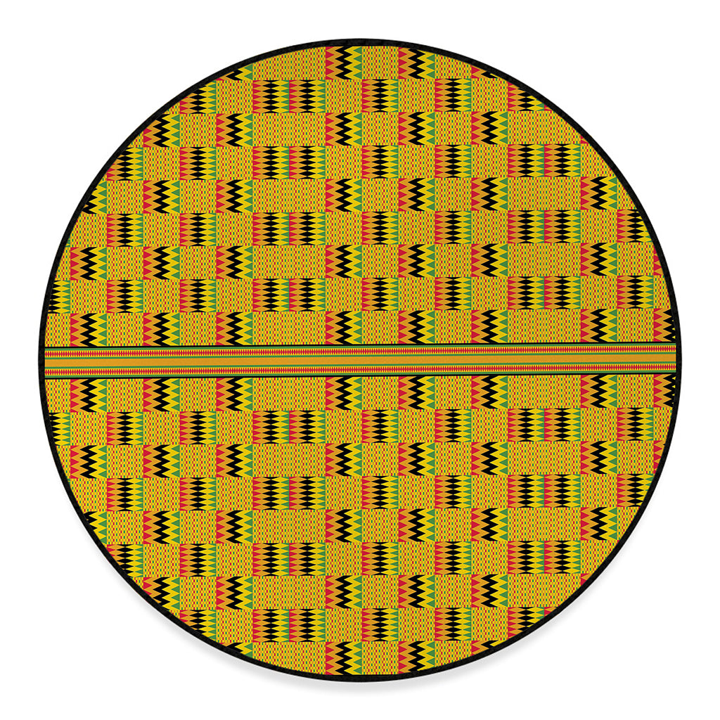Yellow Kente Pattern Print Round Floor Mat