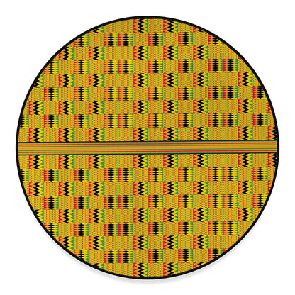 Yellow Kente Pattern Print Round Floor Mat