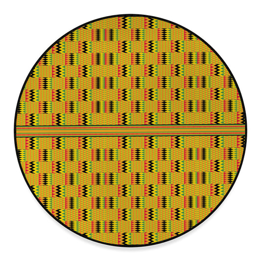 Yellow Kente Pattern Print Round Floor Mat