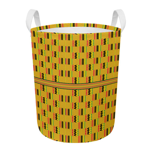 Yellow Kente Pattern Print Round Laundry Basket