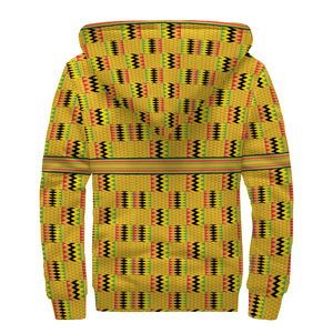 Yellow Kente Pattern Print Sherpa Lined Zip Up Hoodie