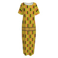 Yellow Kente Pattern Print Short Sleeve Long Nightdress