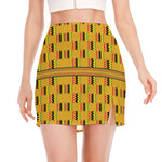 Yellow Kente Pattern Print Side Slit Mini Skirt