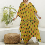 Yellow Kente Pattern Print Silk V-Neck Kaftan Dress