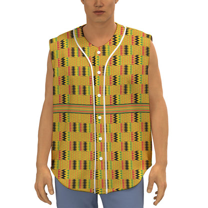 Yellow Kente Pattern Print Sleeveless Baseball Jersey