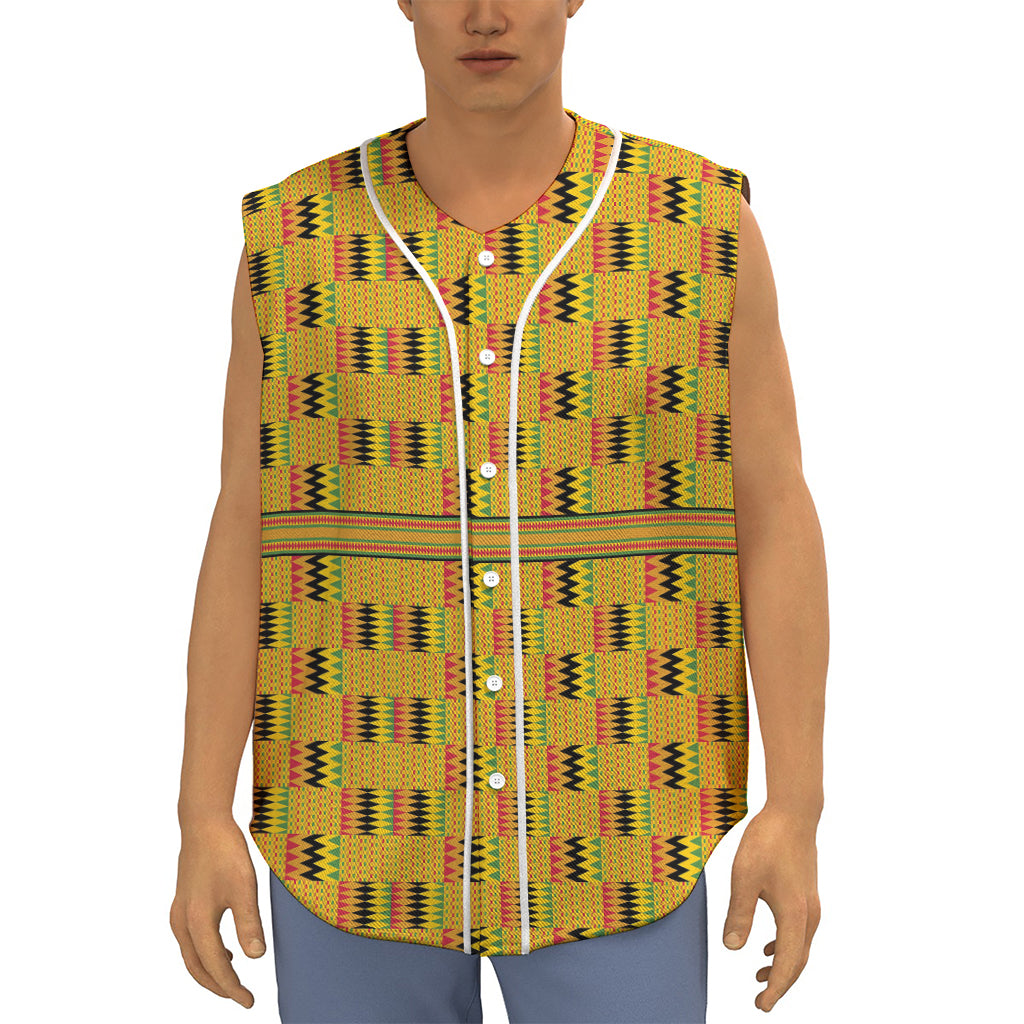 Yellow Kente Pattern Print Sleeveless Baseball Jersey