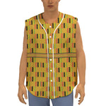 Yellow Kente Pattern Print Sleeveless Baseball Jersey