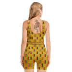 Yellow Kente Pattern Print Sleeveless One Piece Swimsuit