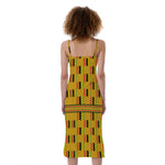 Yellow Kente Pattern Print Slim Fit Midi Cami Dress