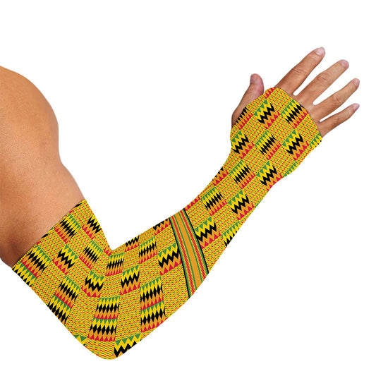 Yellow Kente Pattern Print Sun Protection Arm Sleeves