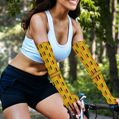 Yellow Kente Pattern Print Sun Protection Arm Sleeves