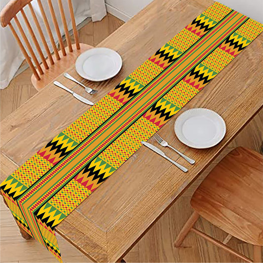 Yellow Kente Pattern Print Table Runner