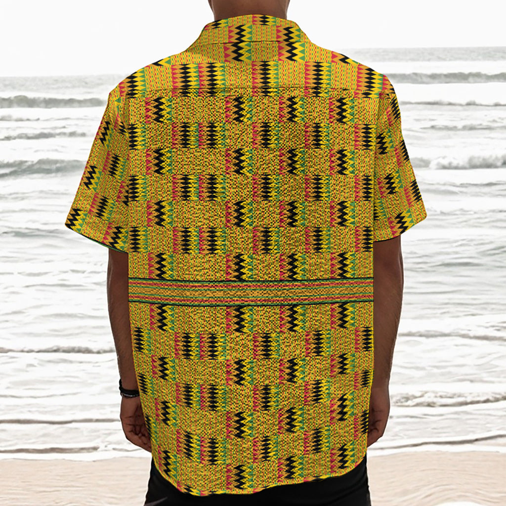 Yellow Kente Pattern Print Textured Short Sleeve Shirt