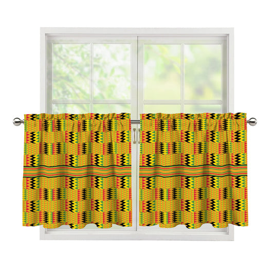 Yellow Kente Pattern Print Tier Curtains