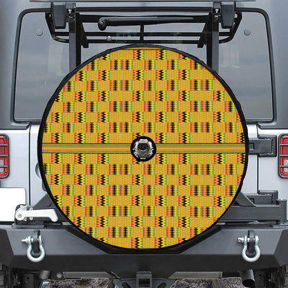 Yellow Kente Pattern Print Tire Cover With Camera Hole
