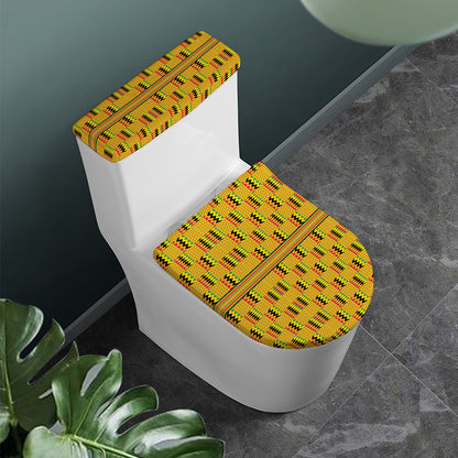 Yellow Kente Pattern Print Toilet Lid And Tank Cover Set