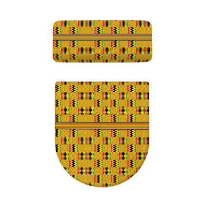 Yellow Kente Pattern Print Toilet Lid And Tank Cover Set