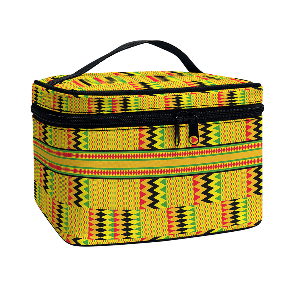 Yellow Kente Pattern Print Travel Makeup Bag
