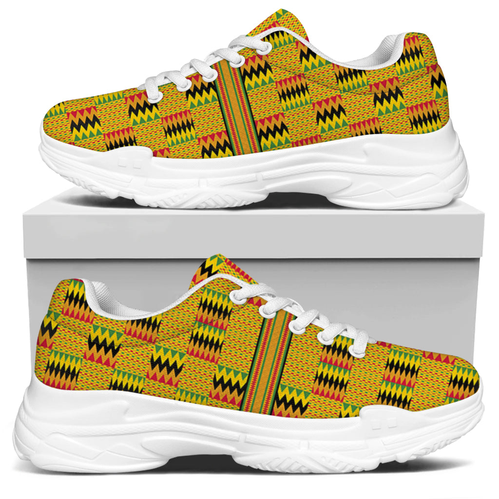 Yellow Kente Pattern Print White Chunky Shoes