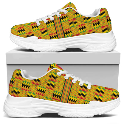 Yellow Kente Pattern Print White Chunky Shoes