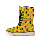 Yellow Kente Pattern Print Winter Boots