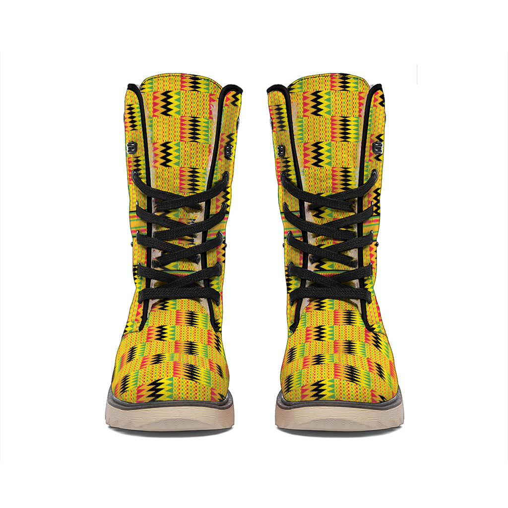 Yellow Kente Pattern Print Winter Boots