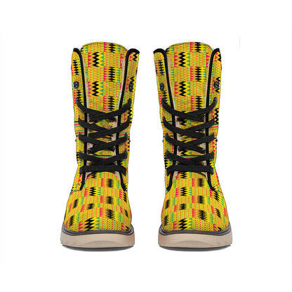 Yellow Kente Pattern Print Winter Boots