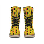 Yellow Kente Pattern Print Winter Boots