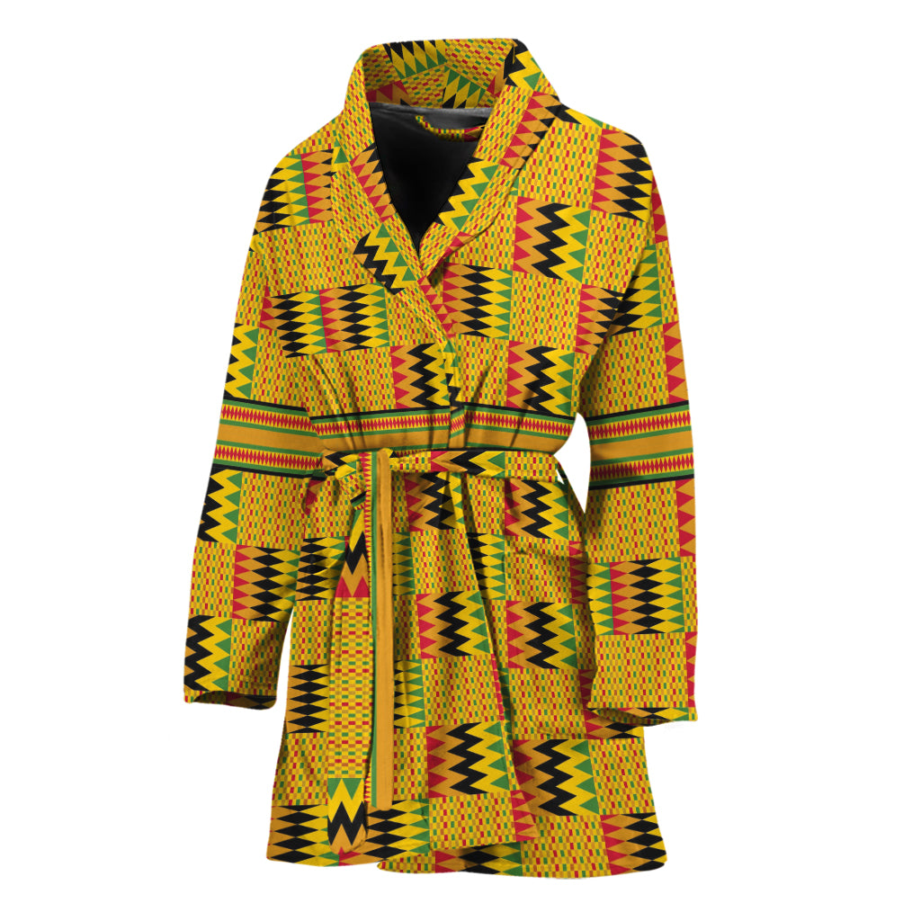 Yellow Kente Pattern Print Women's Bathrobe