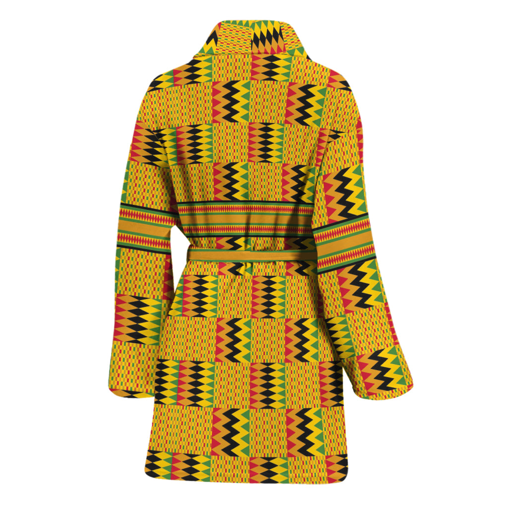 Yellow Kente Pattern Print Women's Bathrobe