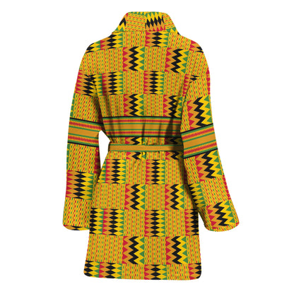 Yellow Kente Pattern Print Women's Bathrobe