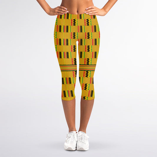 Yellow Kente Pattern Print Women's Capri Leggings
