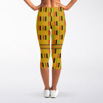Yellow Kente Pattern Print Women's Capri Leggings