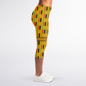 Yellow Kente Pattern Print Women's Capri Leggings