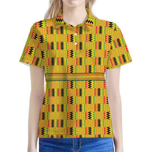 Yellow Kente Pattern Print Women's Polo Shirt