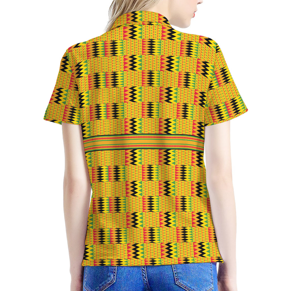 Yellow Kente Pattern Print Women's Polo Shirt