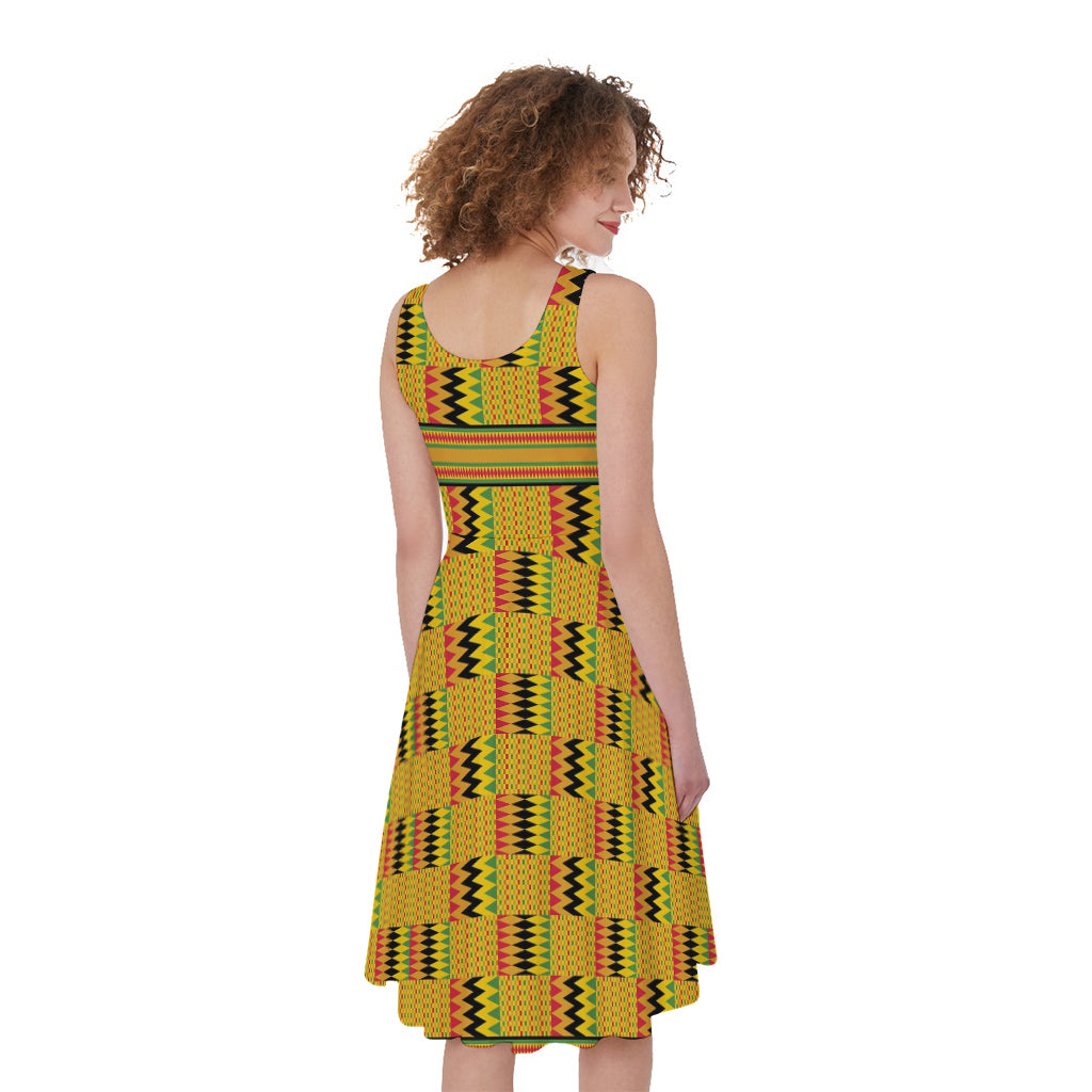 Yellow Kente Pattern Print Women's Sleeveless Dress