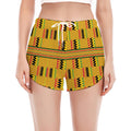 Yellow Kente Pattern Print Women's Split Running Shorts