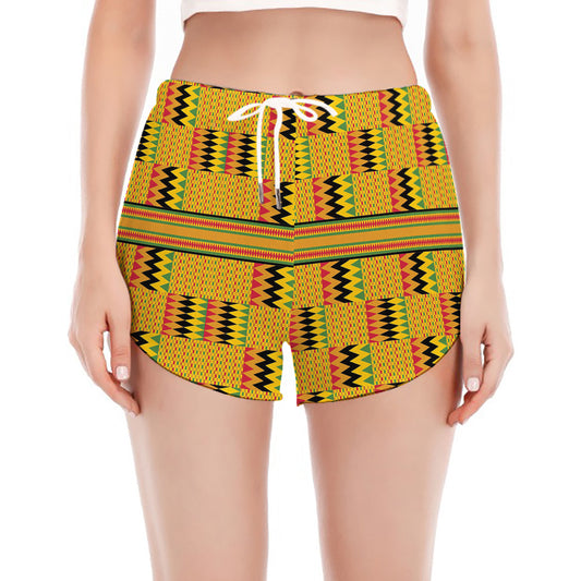 Yellow Kente Pattern Print Women's Split Running Shorts