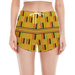 Yellow Kente Pattern Print Women's Split Running Shorts