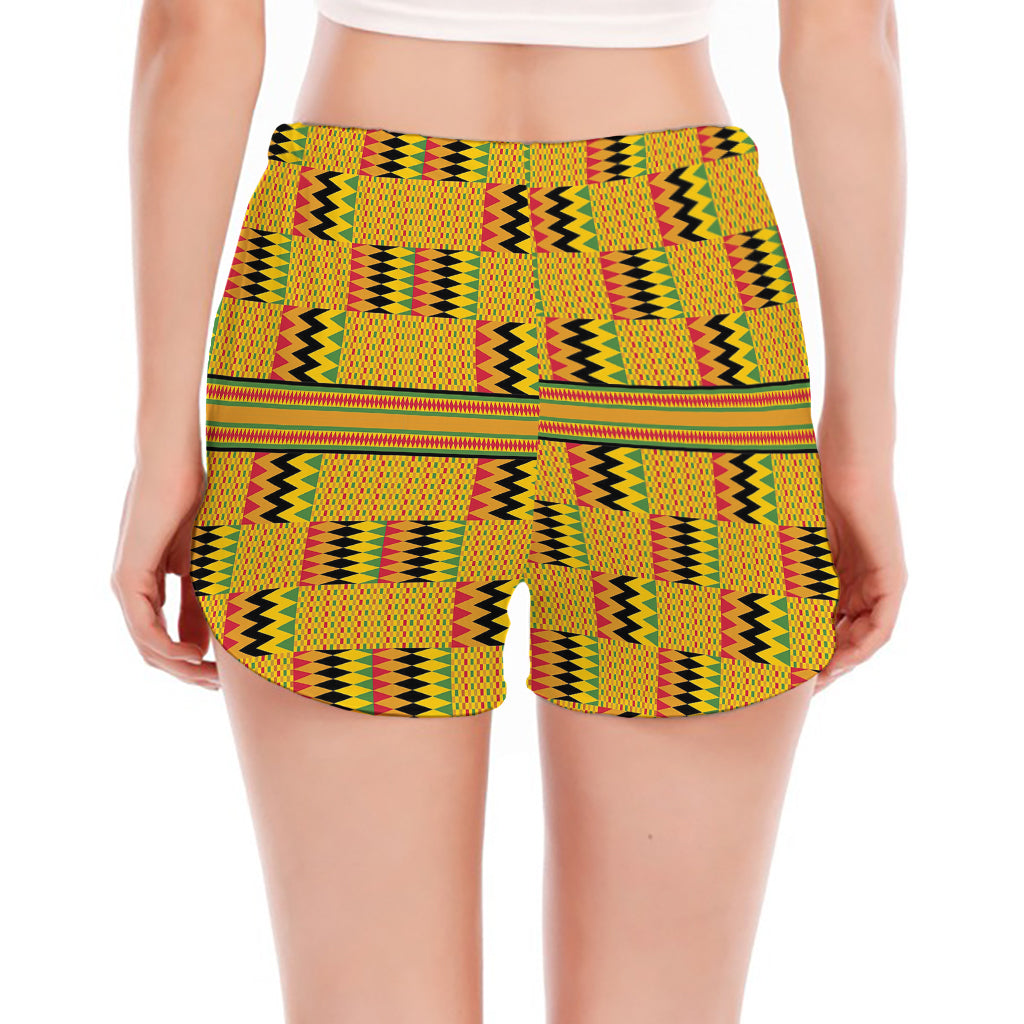 Yellow Kente Pattern Print Women's Split Running Shorts