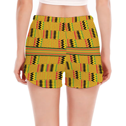 Yellow Kente Pattern Print Women's Split Running Shorts