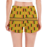 Yellow Kente Pattern Print Women's Split Running Shorts