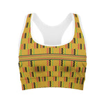 Yellow Kente Pattern Print Women's Sports Bra