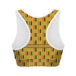 Yellow Kente Pattern Print Women's Sports Bra
