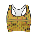 Yellow Kente Pattern Print Women's Sports Bra