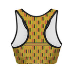 Yellow Kente Pattern Print Women's Sports Bra